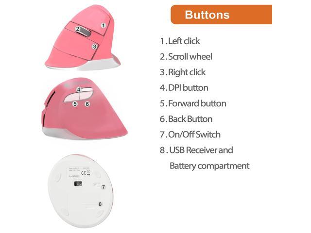 J-Tech Digital Wireless Ergonomic Vertical Mouse with Nano Transceiver, 3 DPI, Windows Mac, Pink [V628M-2.4GP]