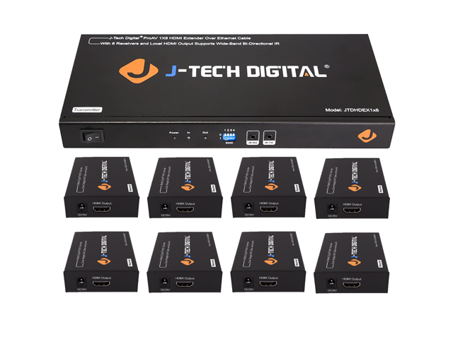J-Tech Digital JTDHDEX1x8 ProAV Premium Quality 1X8 HDMI Extender/HDMI Amplifier/HDMI Splitter over Ethernet Cable