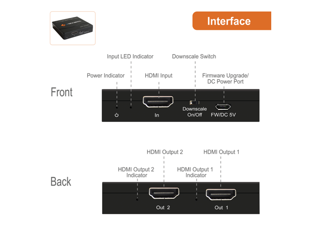 J-Tech Digital HDMI 2.0 1X2 Splitter MRO Downscale 4K@60Hz 4:4:4 [JTECH-4KSP2]