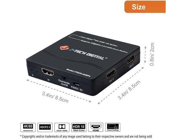 J-Tech Digital 4K60Hz 1X4 HDMI Splitter Supports Multi-Resolution Output 18GBps (JTECH-4KSP4)