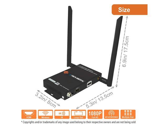 J-Tech Digital FHD 1X2 Wireless HDMI Extender 200' Dual Antenna Supporting Full HD 1080p with HDMI Loop Output IR Passthrough [JTECH-WEX200V3]