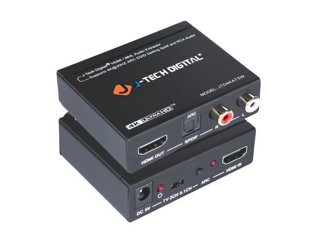 J-Tech Digital 4K HDMI to HDMI and Audio (RCA Stereo or SPDIF) Extractor Converter De-embedder HDMI ARC to Optical [JTD4KATSW]