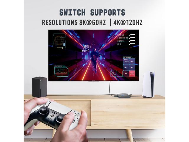 2 Input 1 Output 8K HDMI Switch w/ Pigtail Plug & Auto Switch 8K@60Hz 4K@120Hz 48Gbps (JTECH-8KSW21P)