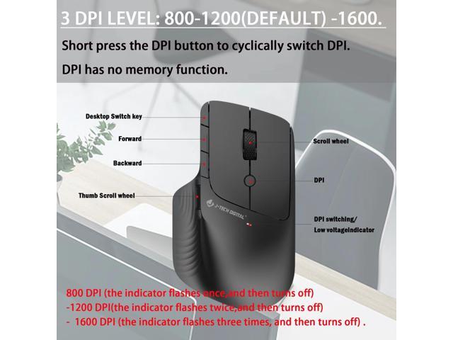 Wireless Ergonomic Mouse w/ Side Thumb Scroll Wheel 3 Adjustable DPI (800/1200/1600) Compatible w/ Windows, MAC, PC, Laptop by J-Tech Digital