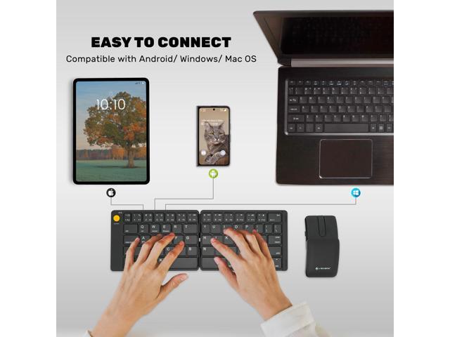 Wireless Keyboard and Mouse Combo Foldable Bluetooth Multi-Device Keyboard Sliding Mouse 2-in-1 with Laser Pointer and Remote Clicker ...