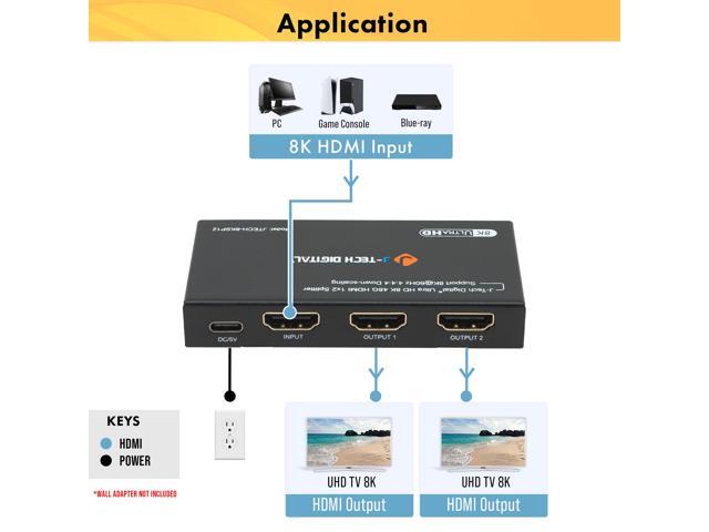 HDMI 2.1 Splitter 1 In 2 Out, 4K 120Hz 8K 60Hz 4:4:4, Supports 8K Downscale To 4K / 1080P, 3 EDID Modes, HDCP 2.3, Compatible with HDR & Dolby...