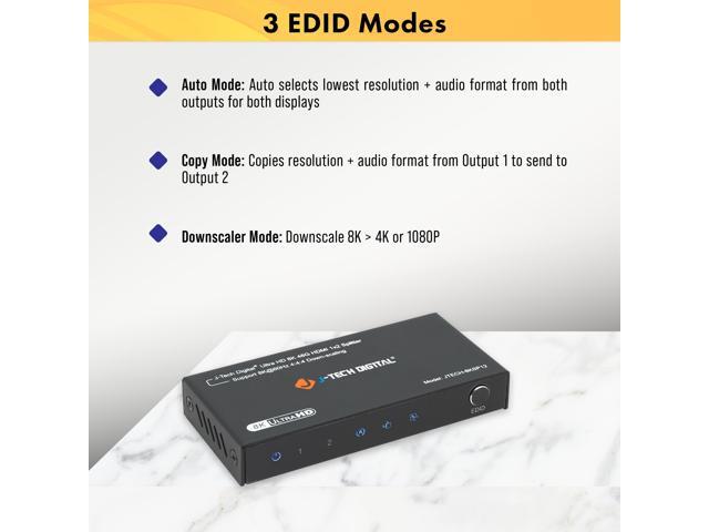 HDMI 2.1 Splitter 1 In 2 Out, 4K 120Hz 8K 60Hz 4:4:4, Supports 8K Downscale To 4K / 1080P, 3 EDID Modes, HDCP 2.3, Compatible with HDR & Dolby...