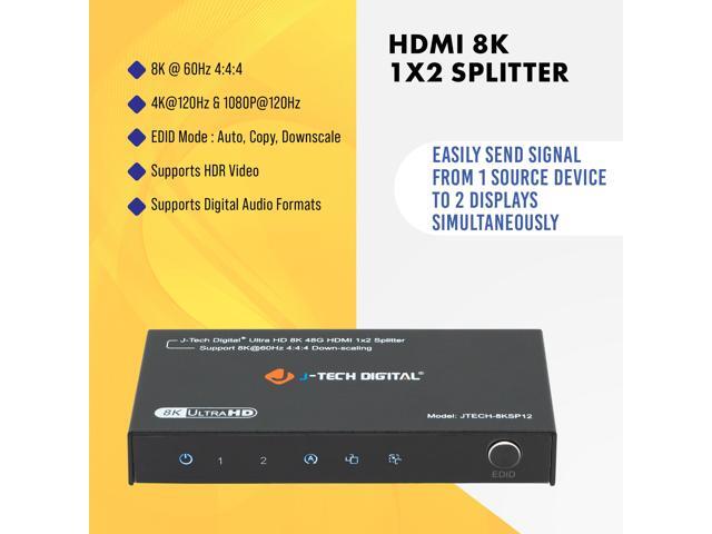 HDMI 2.1 Splitter 1 In 2 Out, 4K 120Hz 8K 60Hz 4:4:4, Supports 8K Downscale To 4K / 1080P, 3 EDID Modes, HDCP 2.3, Compatible with HDR & Dolby...