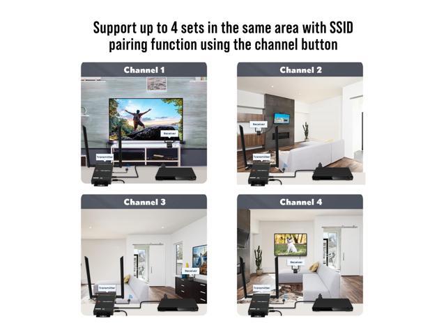 Wireless HDMI Transmitter and Receiver 4K 60Hz Up To 196ft. w/ Low Latency HDMI Loop Output SSID Pairing Channel Change IR Passthrough by J-Tech...