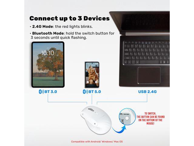 J-Tech Digital Wireless Mouse, Vertical Ergonomic Mouse with 2.4G Wireless & Bluetooth for 3 Multi-Device Function, Adjustable DPI Modes,...