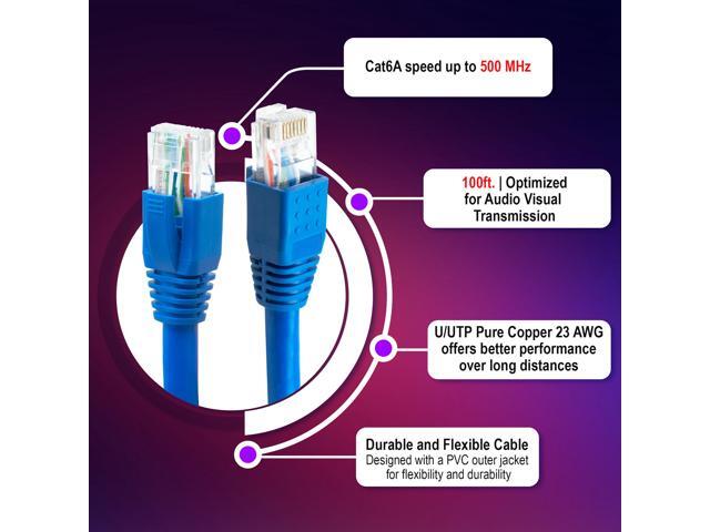 J-Tech Digital Cat 6A Ethernet Cable 100Ft High Speed U/UTP Pure Copper 23AWG, RJ45 LAN Cable for Router Modem PC Gaming Audio/Video Transmission...