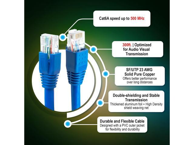 J-Tech Digital Cat 6A Ethernet Cable 300Ft. High Speed SF/UTP Solid Pure Copper 23AWG, RJ45 LAN Cable for Router Modem PC Gaming Audio/Video...
