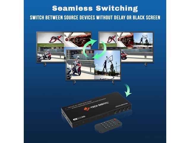 J-Tech Digital 4K HDMI Multiviewer Switch 4 In 1 Out, 4x1 4K 30Hz HDMI Quad Multiviewer Seamless Switcher with PiP, 6 Viewing Modes, Audio...