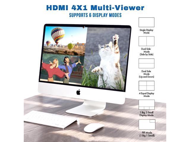J-Tech Digital 4K HDMI Multiviewer Switch 4 In 1 Out, 4x1 4K 30Hz HDMI Quad Multiviewer Seamless Switcher with PiP, 6 Viewing Modes, Audio...