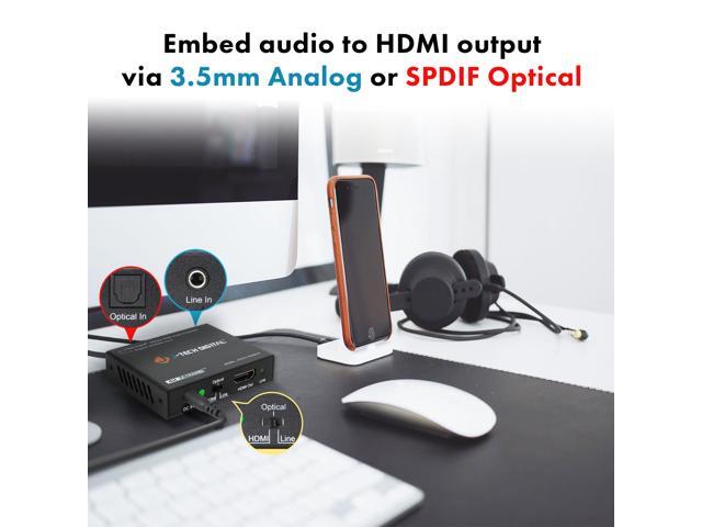 J-Tech Digital 18Gbps Digital/Analog Audio HDMI Embedder Inserter Support 4K@60Hz 4:4:4 HDR CEC HDCP2.2/1.4 with TOSLINK Optical 3.5mm Audio Input...