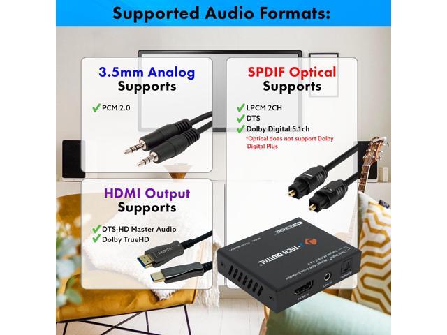 J-Tech Digital 18Gbps Digital/Analog Audio HDMI Embedder Inserter Support 4K@60Hz 4:4:4 HDR CEC HDCP2.2/1.4 with TOSLINK Optical 3.5mm Audio Input...