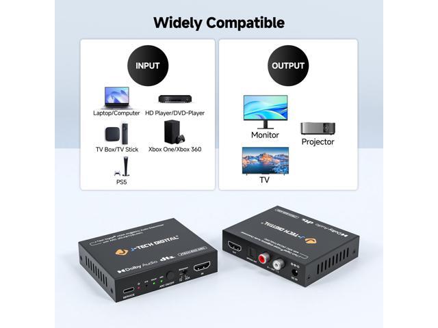 J-Tech Digital HDMI Audio Extractor 4K 60Hz with HDMI-ARC & Audio Downmix, HDMI to Optical & RCA Converter, HDCP 2.2 DTS Digital 5.1 PCM...