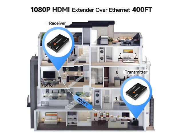 J-Tech Digital HDMI Extender over Single Cat5e/6/7 1080P 60Hz Up to 400ft, AV over IP HDMI Extender HDMI Loop Out IR Control (JTECH-EX-120MV2)