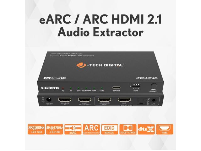 J-Tech Digital 8K HDMI Audio Extractor with eARC ARC 8K 60Hz 4K 120Hz, HDMI to Optical L/R Converter Adapter, HDCP 2.3 HDR CEC EDID [JTECH-8KAE]