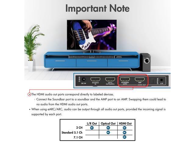 J-Tech Digital 8K HDMI Audio Extractor with eARC ARC 8K 60Hz 4K 120Hz, HDMI to Optical L/R Converter Adapter, HDCP 2.3 HDR CEC EDID [JTECH-8KAE]