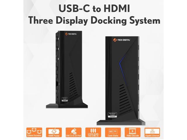 J-Tech Digital 14 in 1 Docking Station up to 4K 60Hz, 3x HDMI, 6x USB, Ethernet, SD/TF, 100W PD, Audio/Mic - Compatible with macOS/Windows,...