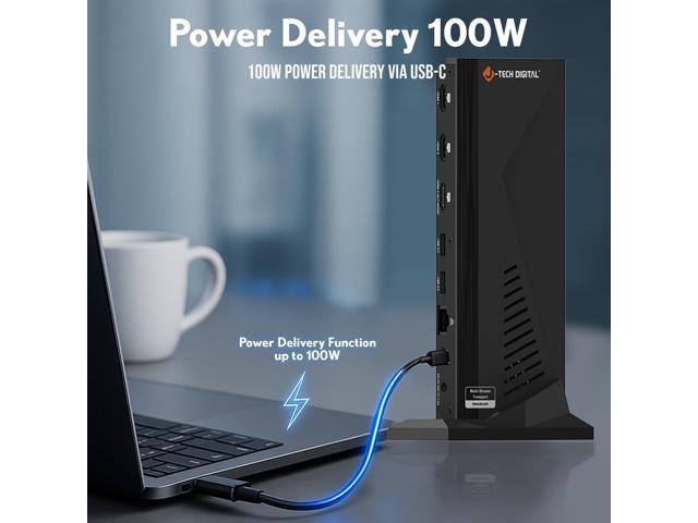 J-Tech Digital 14 in 1 Docking Station up to 4K 60Hz, 3x HDMI, 6x USB, Ethernet, SD/TF, 100W PD, Audio/Mic - Compatible with macOS/Windows,...