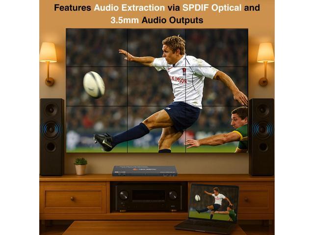 J-Tech Digital Video Wall Controller 3x3, 4K30Hz Input 1080P Output HDMI Video Wall Processor with Audio Extraction, 13 Display Modes 180° Image...