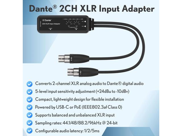 J-Tech Digital 2-Channel XLR to Dante Audio Input Adapter, Balanced/Unbalanced Analog to Digital Audio Converter Adapter, PoE & USB-C Power...