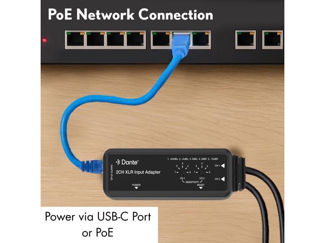 J-Tech Digital 2-Channel XLR to Dante Audio Input Adapter, Balanced/Unbalanced Analog to Digital Audio Converter Adapter, PoE & USB-C Power...