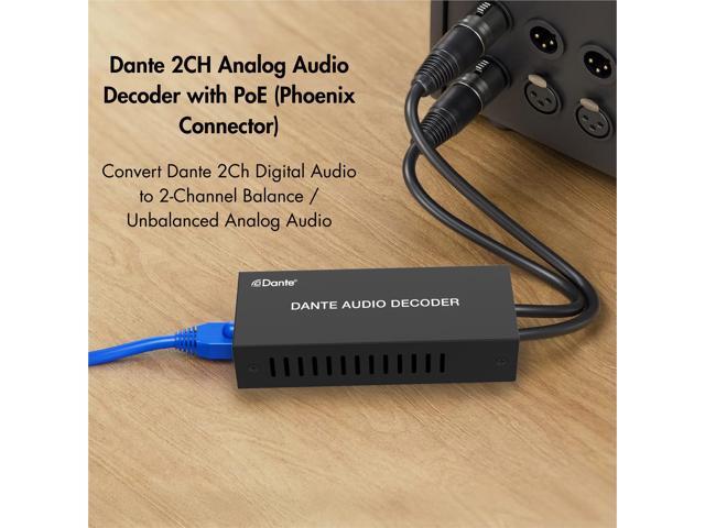 J-Tech Digital 2-Channel Dante Analog Audio Decoder with PoE, Balanced/Unbalanced Audio Output and 3-Level Gain Adjustment Audio Decoder [JTECH-DA2DP]
