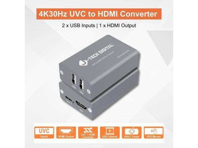 J-Tech Digital UVC to HDMI Converter Adapter 4K 30Hz, USB Camera to HDMI Output with On-Screen Controls, Live Streaming Support, Camera Charging,...