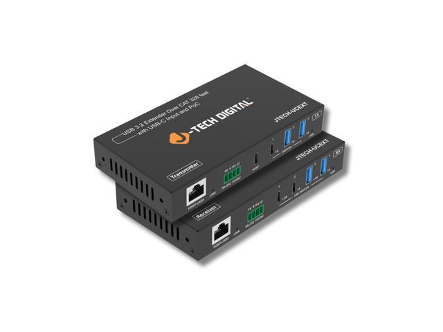 J-Tech Digital USB 3.2 Extender Over CAT6A Ethernet Cable 328ft, Features USB-C Input USB-C and USB-A Outputs, Bi-directional PoC, Works with...
