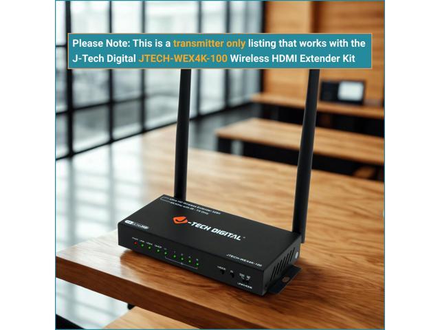 J-Tech Digital Wireless HDMI Extender Transmitter Only 4K 30Hz 328ft, Works with JTECH-WEX4K-100R Receiver, HDMI Loop Out IR Out 1-N Splitter N-1...