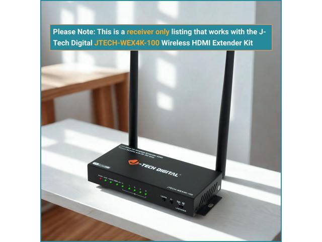 J-Tech Digital Wireless HDMI Extender Receiver Only 4K 30Hz 328ft, Works with JTECH-WEX4K-100T Transmitter, Audio Out IR In 1-N Splitter N-1 Switch...