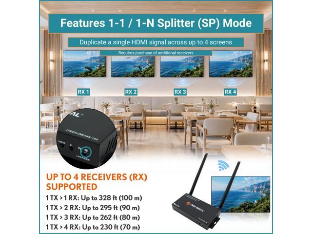 J-Tech Digital Wireless HDMI Extender Receiver Only 4K 30Hz 328ft, Works with JTECH-WEX4K-100T Transmitter, Audio Out IR In 1-N Splitter N-1 Switch...