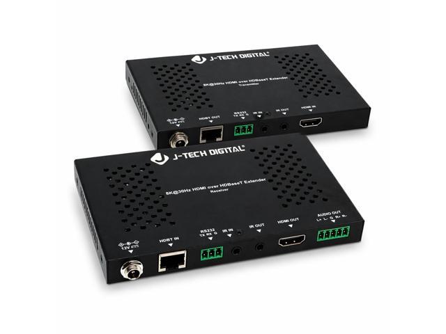 J-Tech Digital 8K HDMI Extender over HDBaseT, 8K@30Hz 4:4:4, 4K@120Hz, HDR10, HDCP 2.3, IR & RS232, PoC, up to 131ft/40m over Cat6a/7...