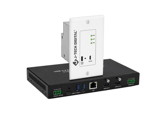 J-Tech Digital USB 3.2 Extender Over Ethernet HDBaseT Cat6A Wallplate Extender Kit Up to 330ft, USB-C Host, Dual 4K@60Hz HDMI Outputs, KVM,...