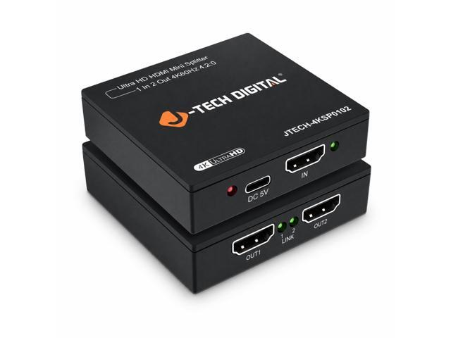 J-Tech Digital 4K 60Hz HDMI Splitter 1 In 2 Out, 1x2 4K 60Hz HDMI Splitter for Dual Monitors, Supports EDID Copy 10.2Gbps USB-C Power [JTECH-4KSP0102]