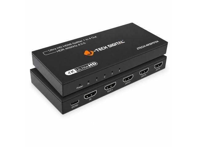 J-Tech Digital 4K 60Hz HDMI Splitter 1 In 4 Out, 1x4 4K 60Hz HDMI Splitter for Multiple Displays, Supports EDID Copy 10.2Gbps USB-C Power...
