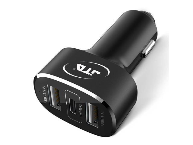 USB Type C Car Charger, JTD USB C 5Amp 25W 3-Port USB Rapid Car Charger Adapter with One Fast Charge Type C Port and Two Standard USB A Outputs....