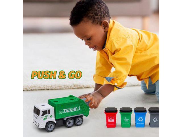 AZToys 215B-52 Friction Powered Garbage Truck Toy for Kids Waste Management Dump Truck with Openable Back Door & 4 Trash Cans for Easy Dumping...