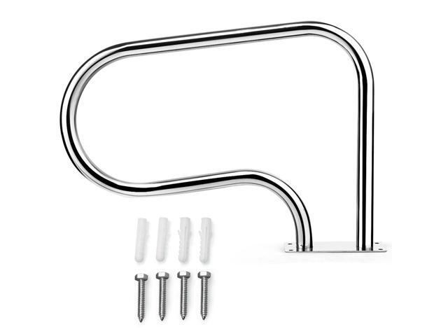 Costway Swimming Pool Hand Rail Stainless Steel Ladder Handrail Stair Rail w/ Base Plate