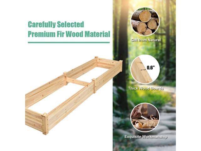 Costway Wooden Vegetable Raised Garden Bed Backyard Patio Grow Flowers Planter with 2 Planting Compartments
