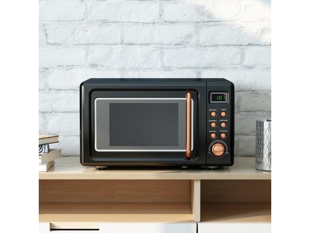 Costway 0.7Cu. ft Retro Countertop Microwave Oven 700W LED Display Glass Turntable Rose Gold