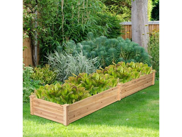 Costway Wooden Vegetable Raised Garden Bed Backyard Patio Grow Flowers Planter with 2 Planting Compartments
