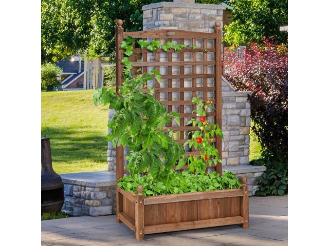Costway Solid Wood Planter Box with Trellis Weather-Resistant Outdoor 25''x11''x48''