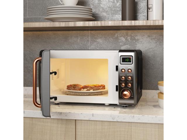Costway 0.7Cu. ft Retro Countertop Microwave Oven 700W LED Display Glass Turntable Rose Gold