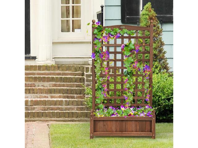 Costway Solid Wood Planter Box with Trellis Weather-Resistant Outdoor 25''x11''x48''