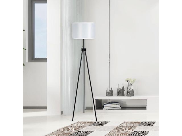 Modern Metal Tripod Floor Lamp White Fabric Shade w/ Chain Switch Home & Office