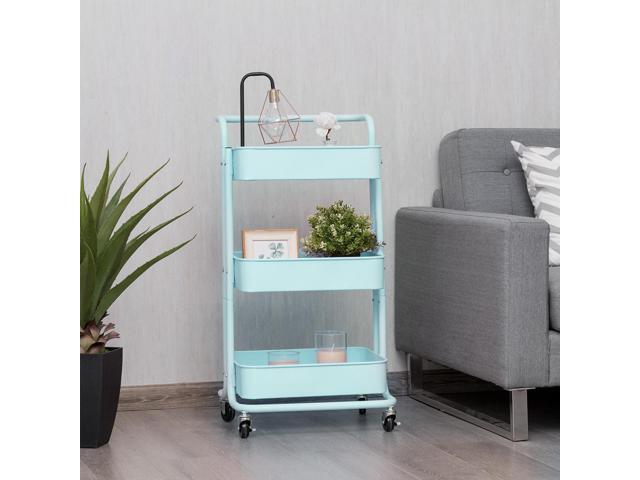3-Tier Metal Rolling Storage Cart Trolley Kitchen 2 Brakes W/Handle Mint Green